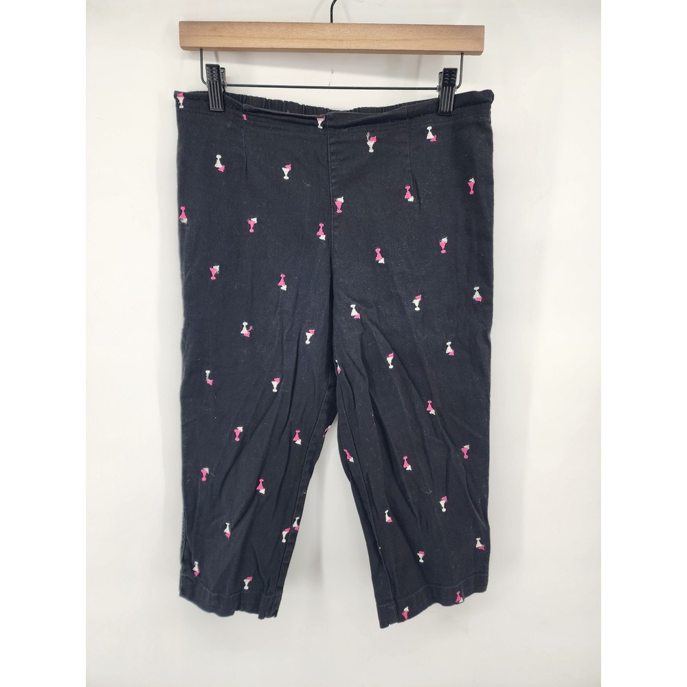 Vintage Black Martini Glass Embroidered Crop Pants Size 6